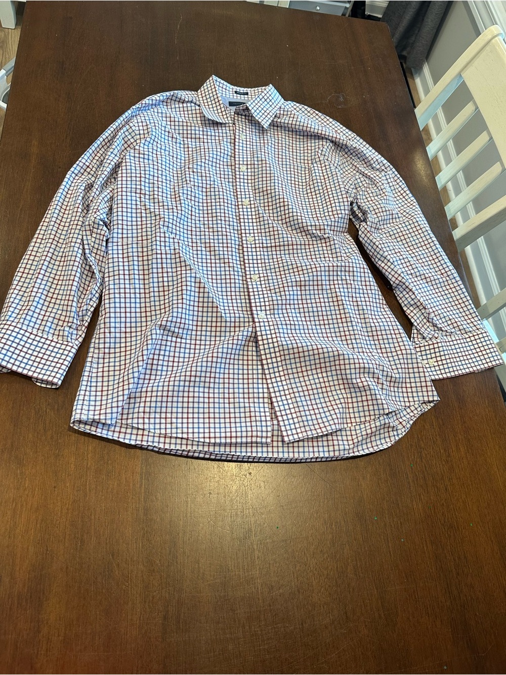 Tommy Hilfiger Men's White and Blue Check Dress Shirt - Classic Button-Down